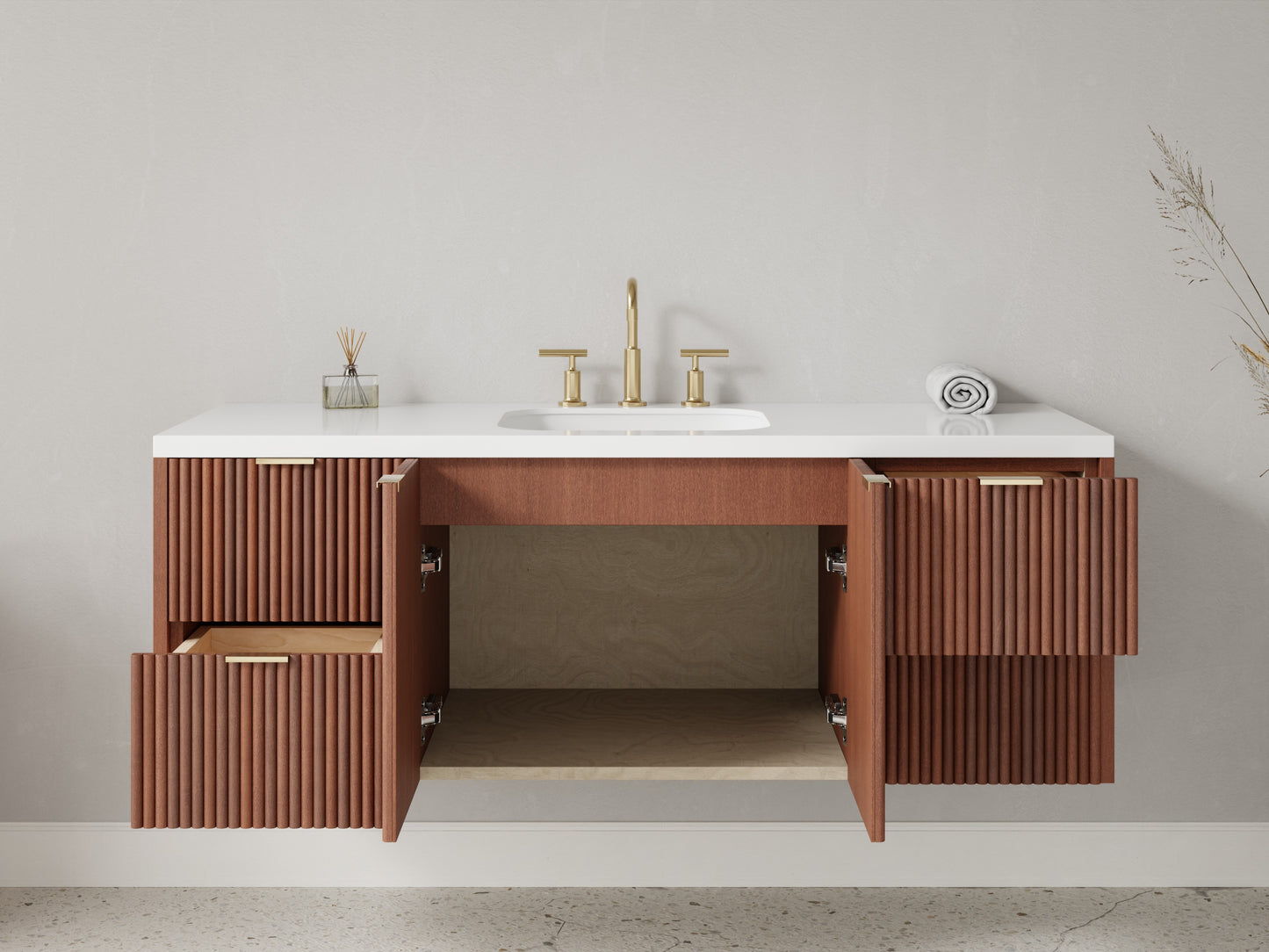 reeded - mahogany - open