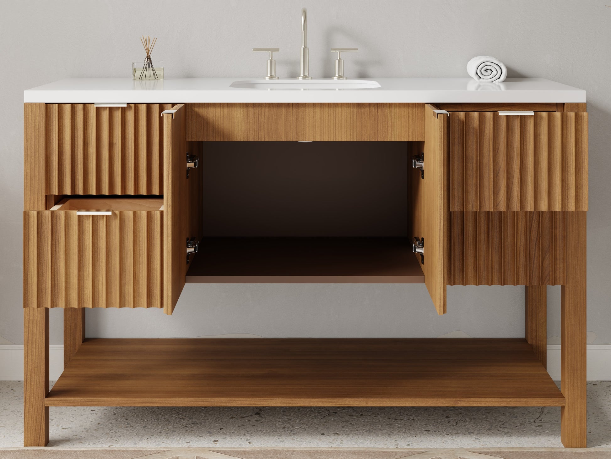 fluted - teak - open