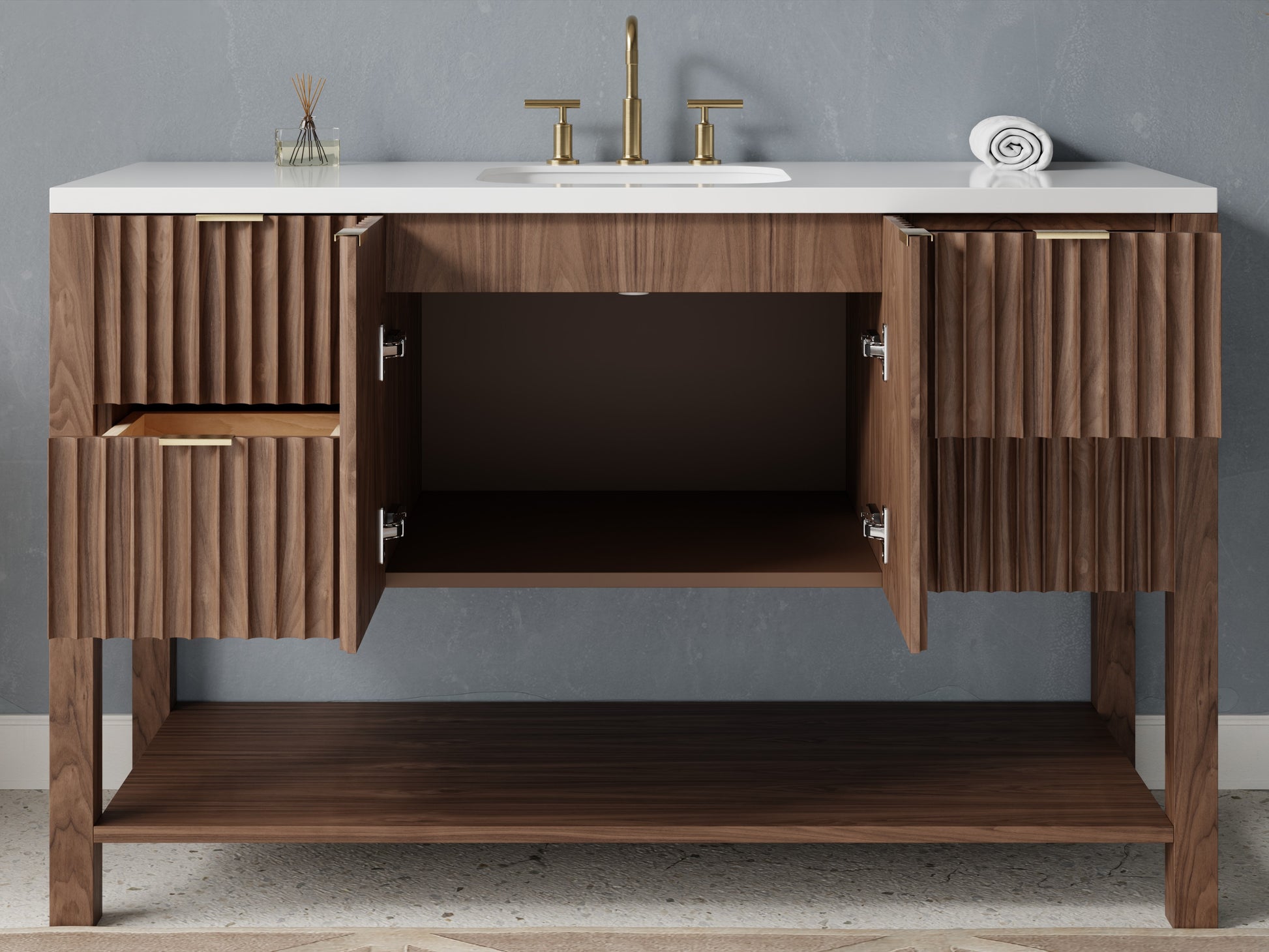 fluted - walnut - open