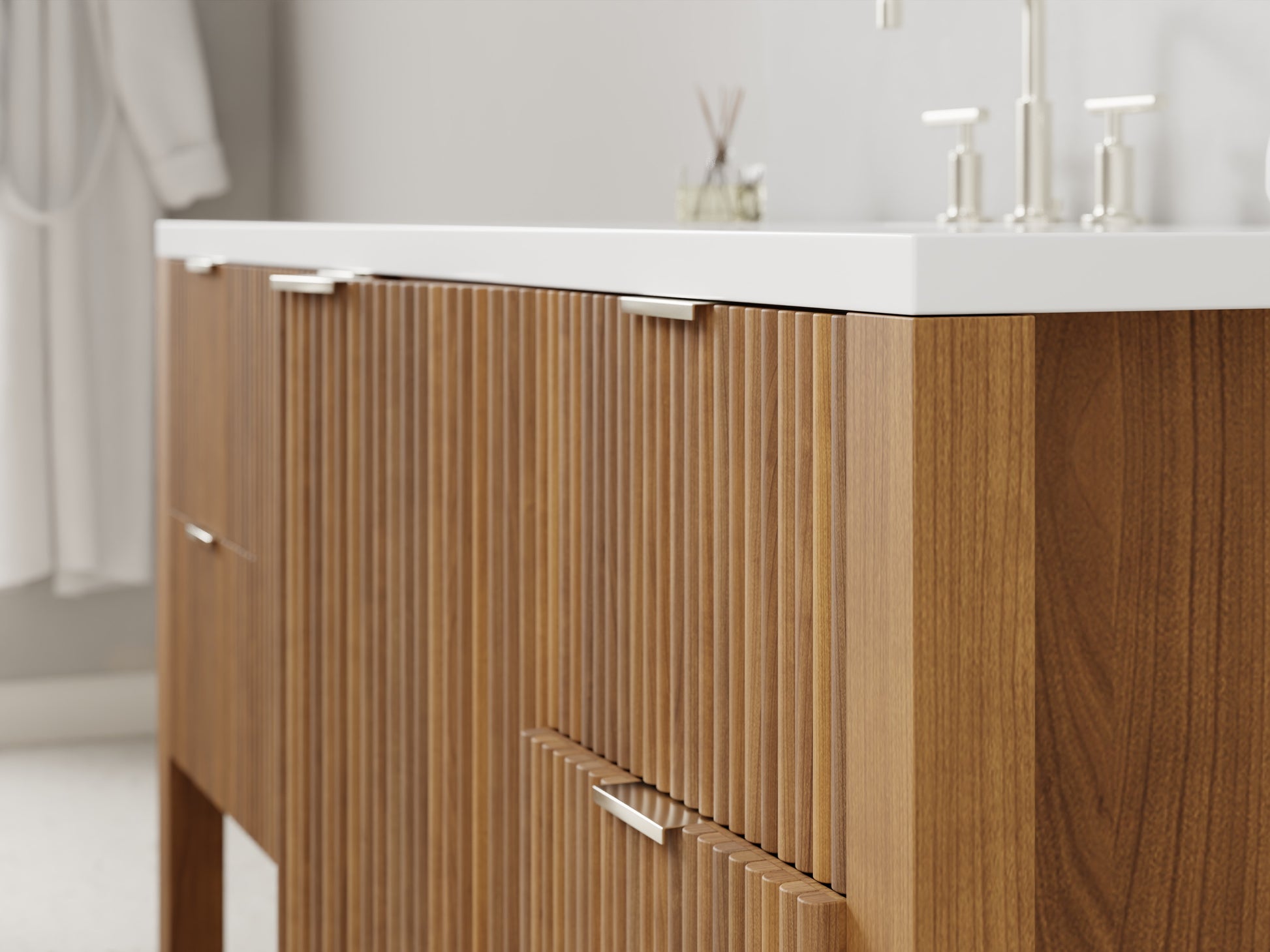 reeded - teak - closeup