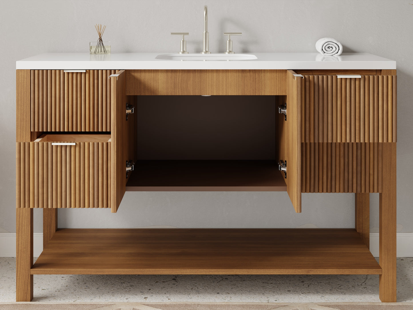 reeded - teak - open