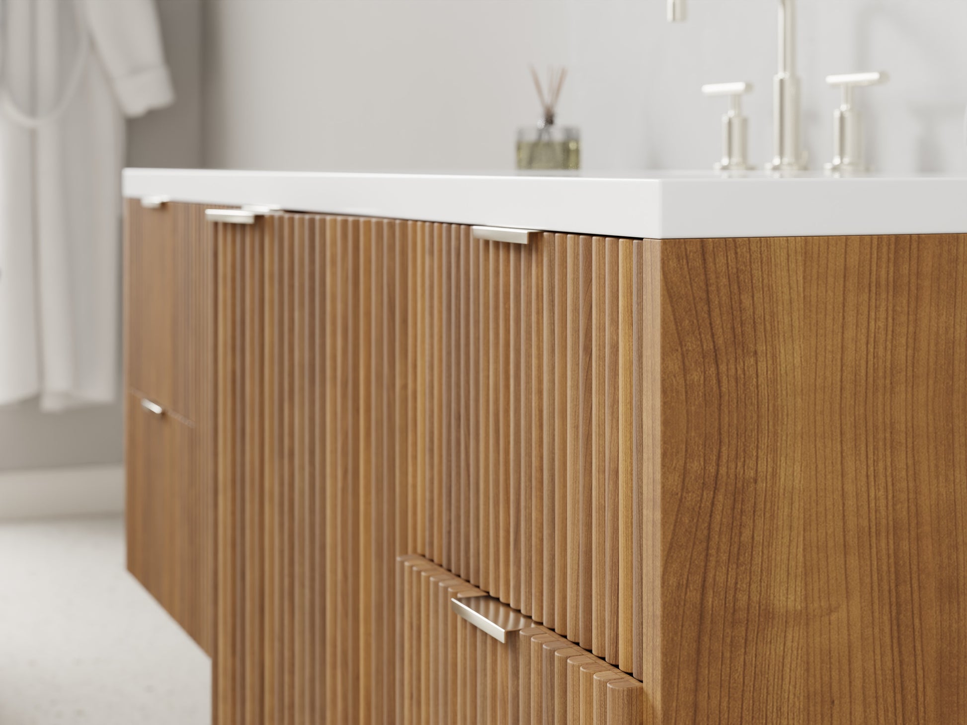 reeded - teak - closeup