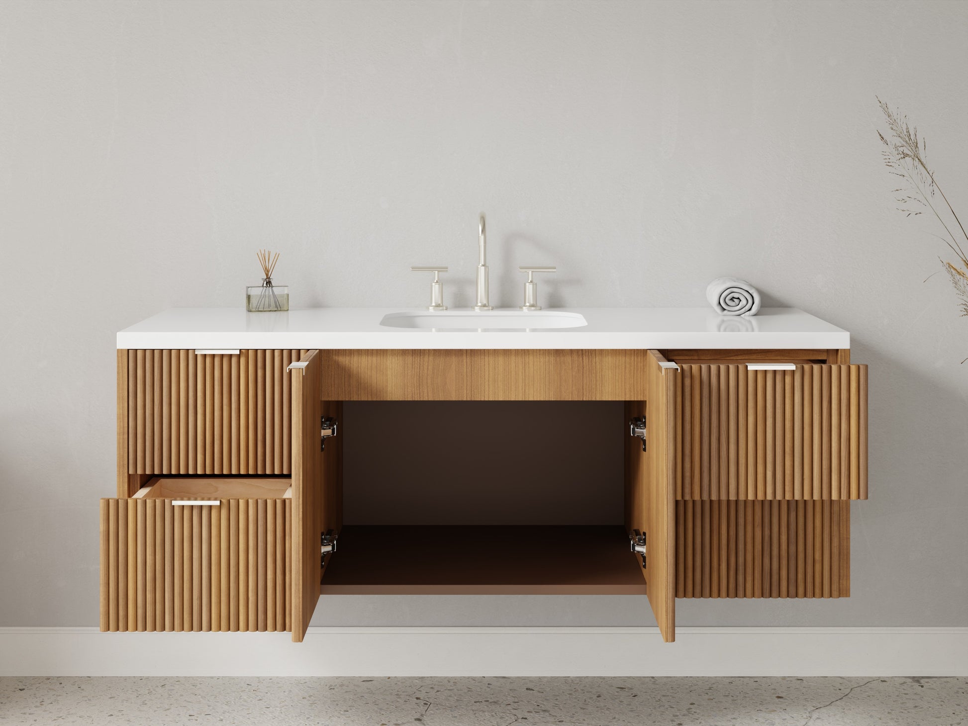 reeded - teak - open