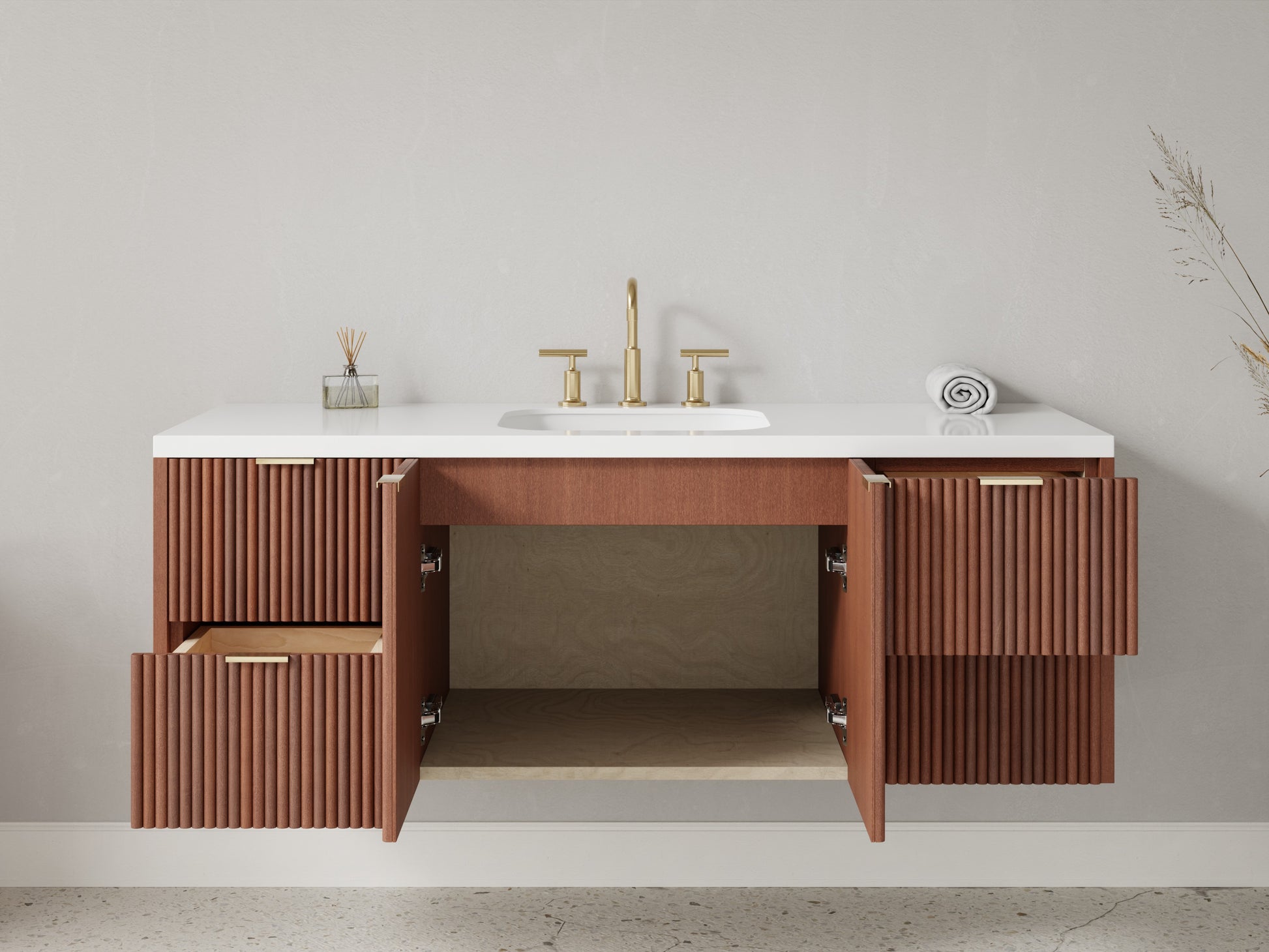 reeded - mahogany - open