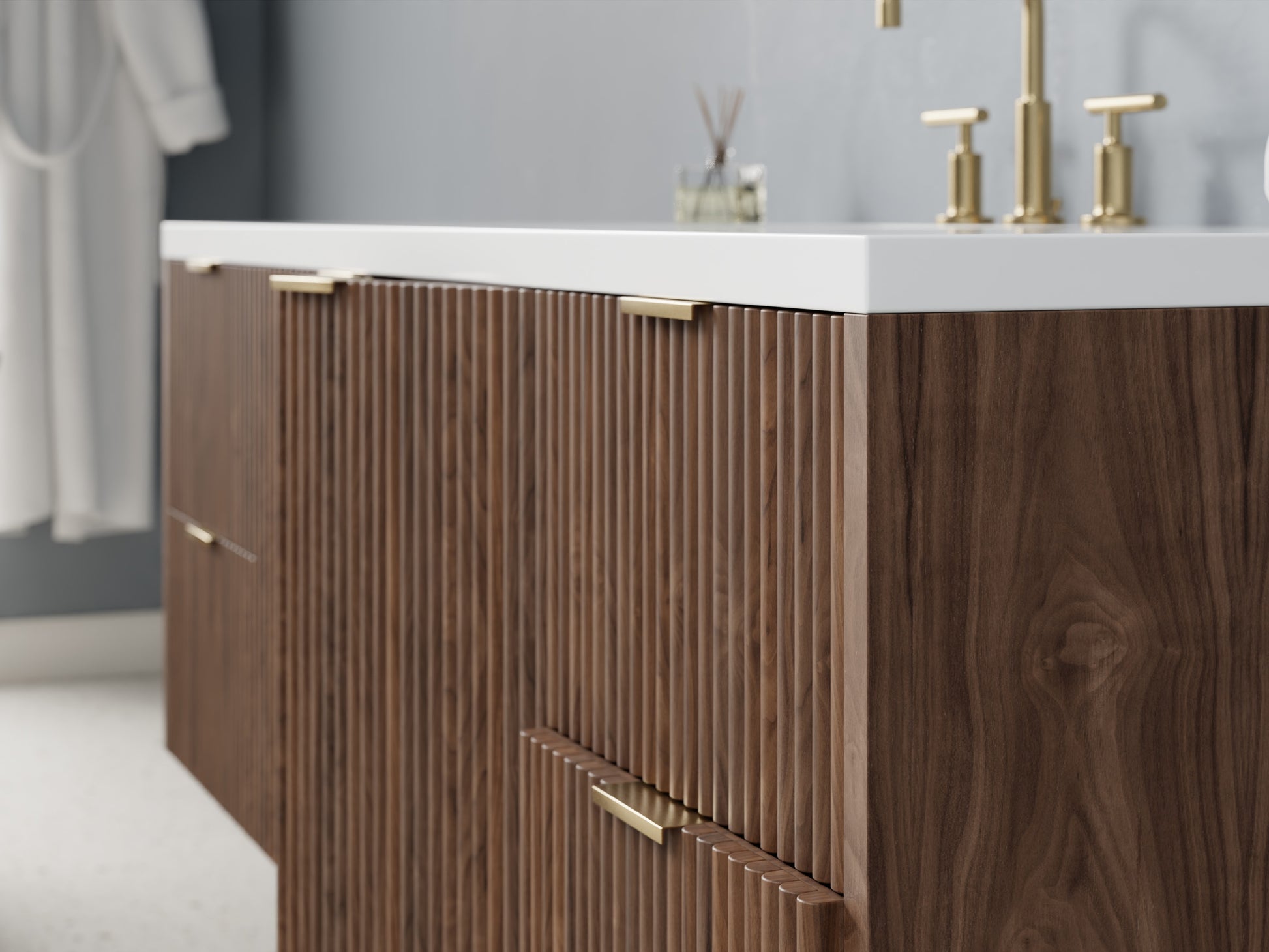 reeded - walnut - closeup