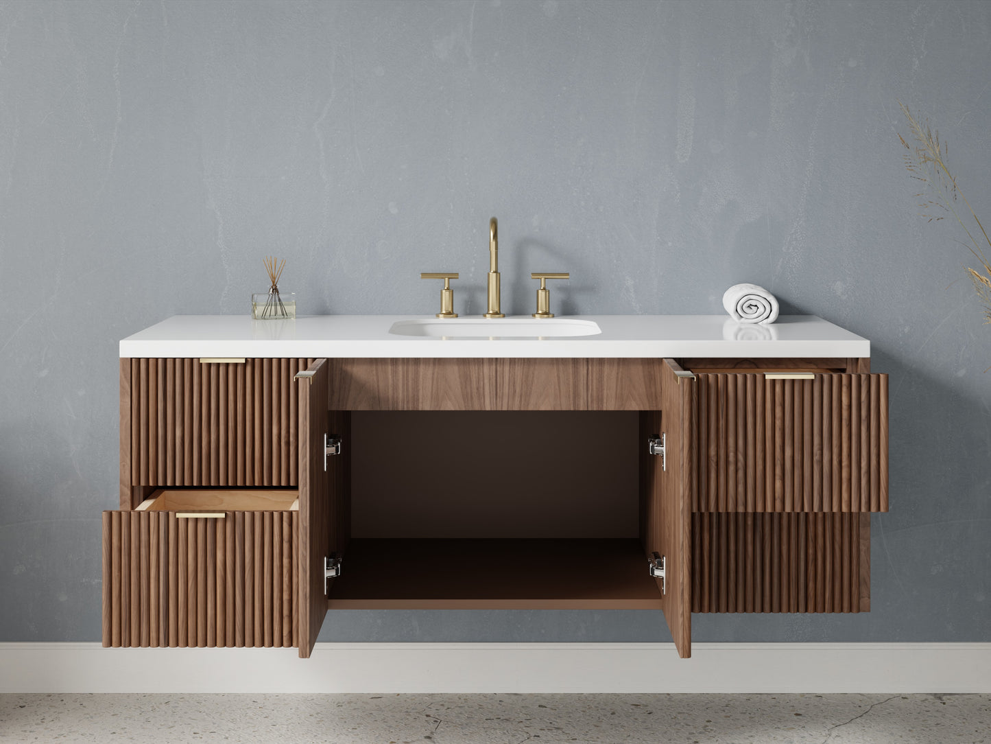 reeded - walnut - open