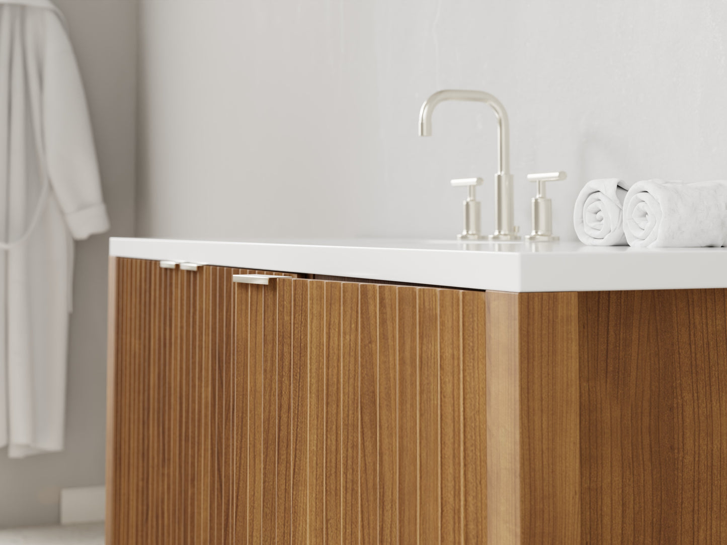 fluted - teak - closeup