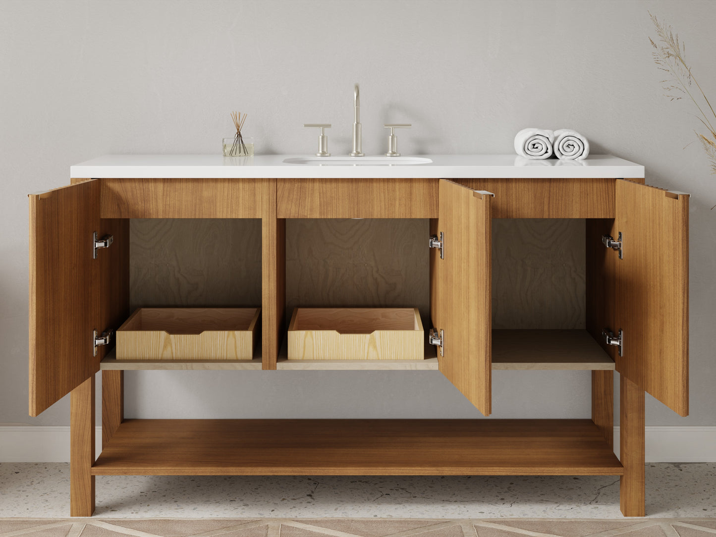 fluted - teak - open