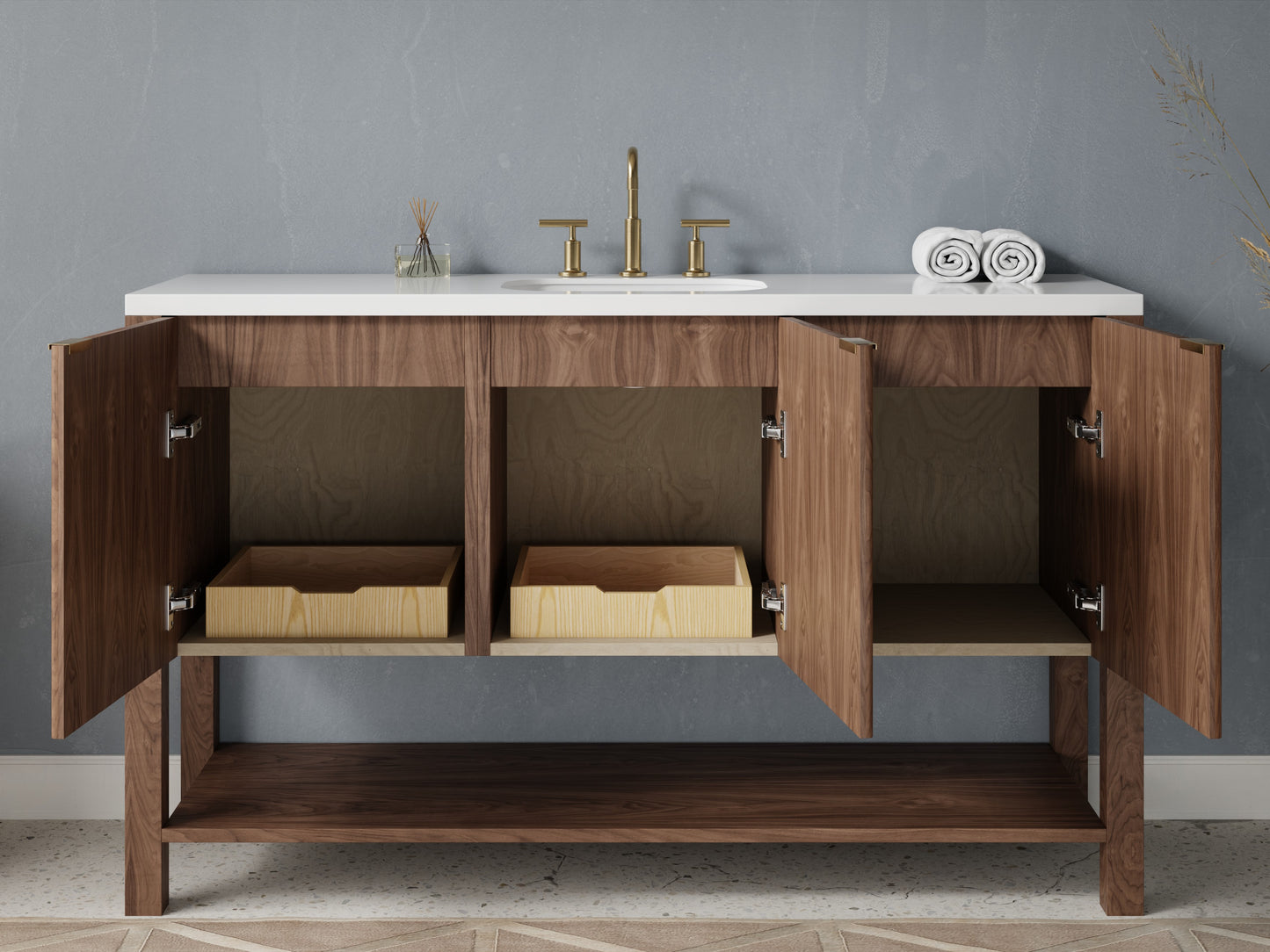 reeded - walnut - open